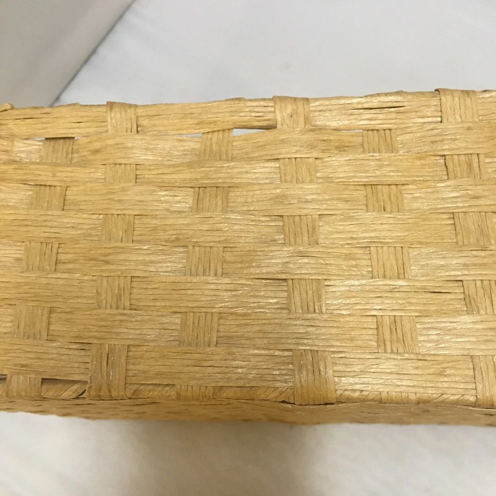 Woven Storage Basket Home Decor 9x6.5x3.5 Tan Rectangular Tray Cottagecore Boho